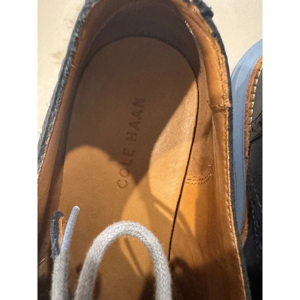 Cole Haan Lunargrand Navy Blue Leather Suede Wingtip Oxford Shoes‎ Mens 8M